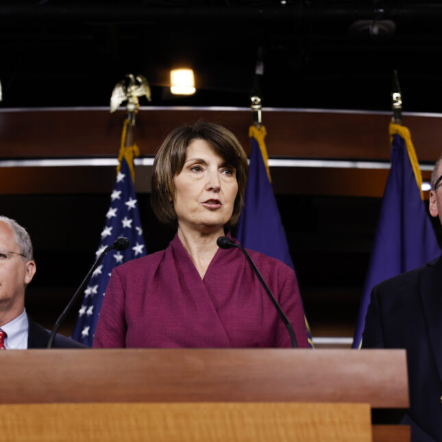 Rep. Cathy McMorris Rodgers (R-WA), chair of the House Energy and Commerce Committee, speaks during a press conference alongside Rep. Brett Guthrie (R-KY) (L) and Rep. Morgan Griffith (R-VA) (R) at the U.S. Capitol Building on July 11, 2023 in Washington, DC. – politics and policy coverage from STAT