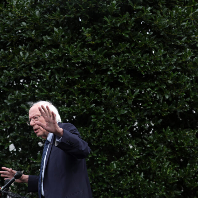 U.S. Sen. Bernie Sanders (I-VT) speaks to members of the press outside the West Wing of the White House on August 30, 2023 – politics and policy coverage from STAT