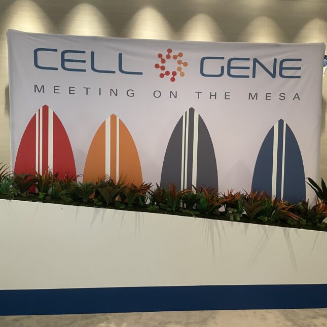 Cell and gene therapy sign seen at a conference. -- biotech coverage from STAT