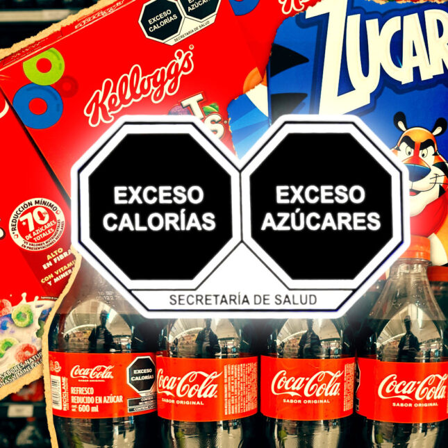 Colorful collage of Mexican cereal and soft drink packaging – public health coverage from STAT